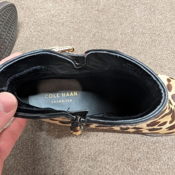 COLE HAAN (9.5 B) Real Fur Leopard Print Ankle Boots Grand OS Buckle - Picture 7 of 8